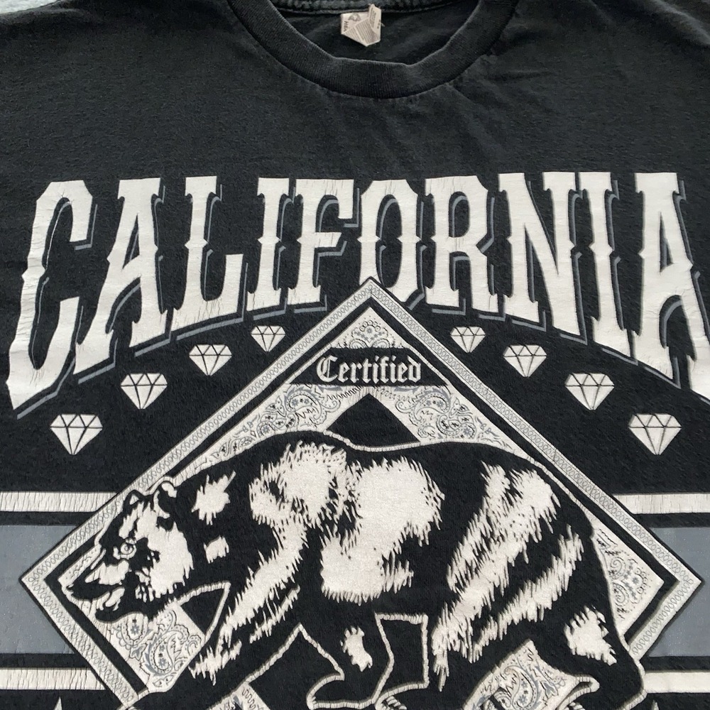 Y2K California Bear Graphic T-Shirt Men's Medium Black Alstyle Heavyweight 2000s - Picture 4 of 10